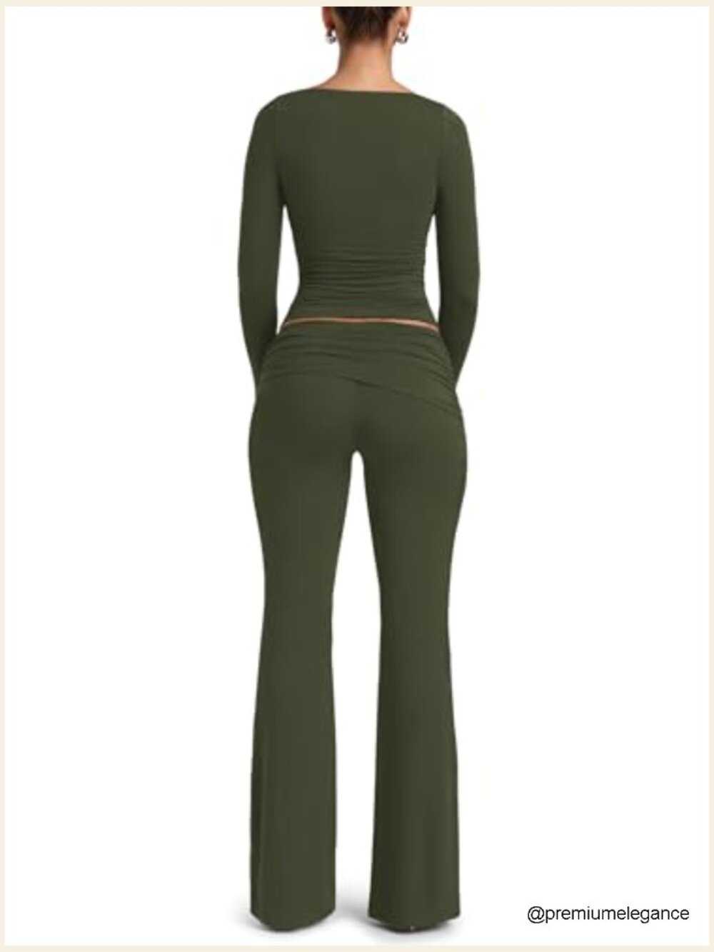 2 Piece Lounge Set Long Sleeve Crop Top Flare Pants Tracksuit - Picture 2 of 7